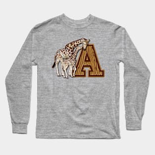 Mom and Baby Giraffe Monogram A Long Sleeve T-Shirt